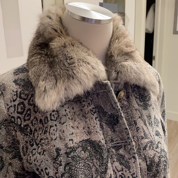 Diane von furstenburg coat with removable rabbit collar - Picture 2 of 12